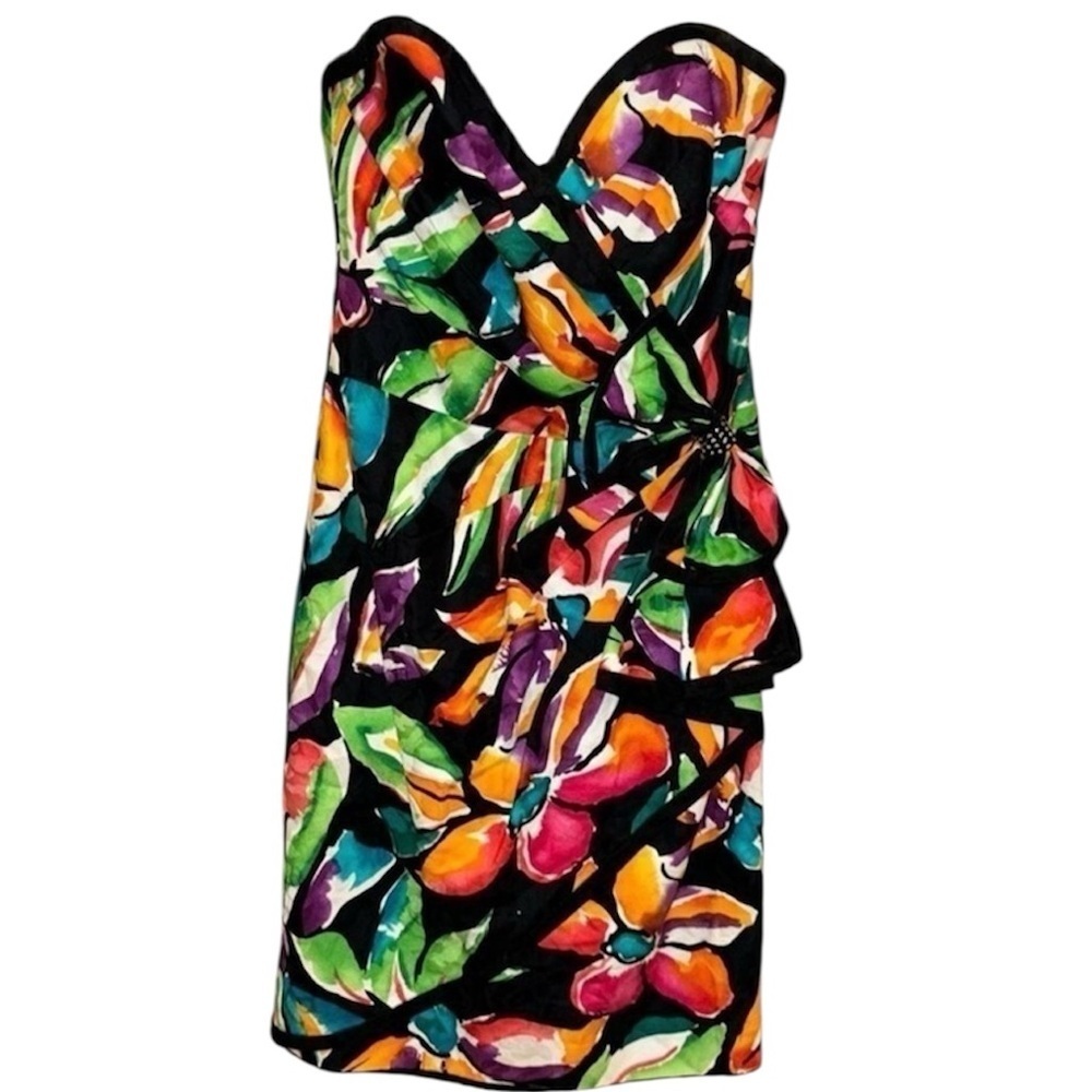 After Five by Julie Daroch Colorful Faux Wrap Rhinestone Bow Sweetheart Dress XS